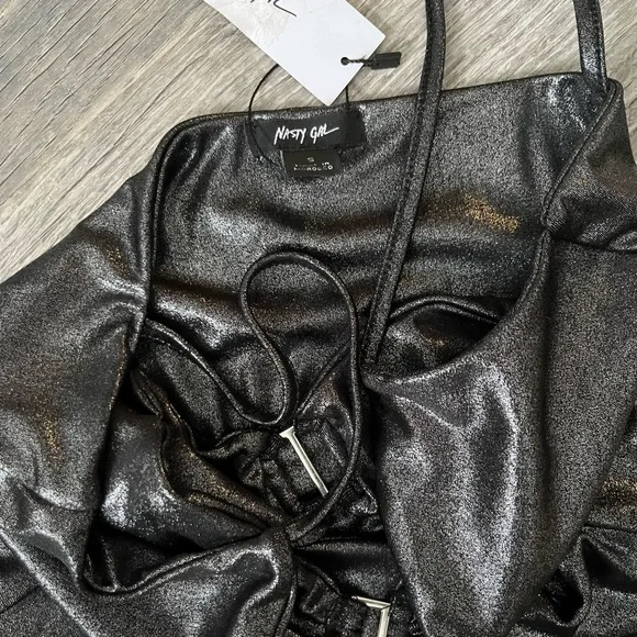Nasty Gal Shimmering Black Mini Dress metallic - Picture 3 of 5
